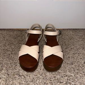Ivory/cream and Dark brown Platform Sandals